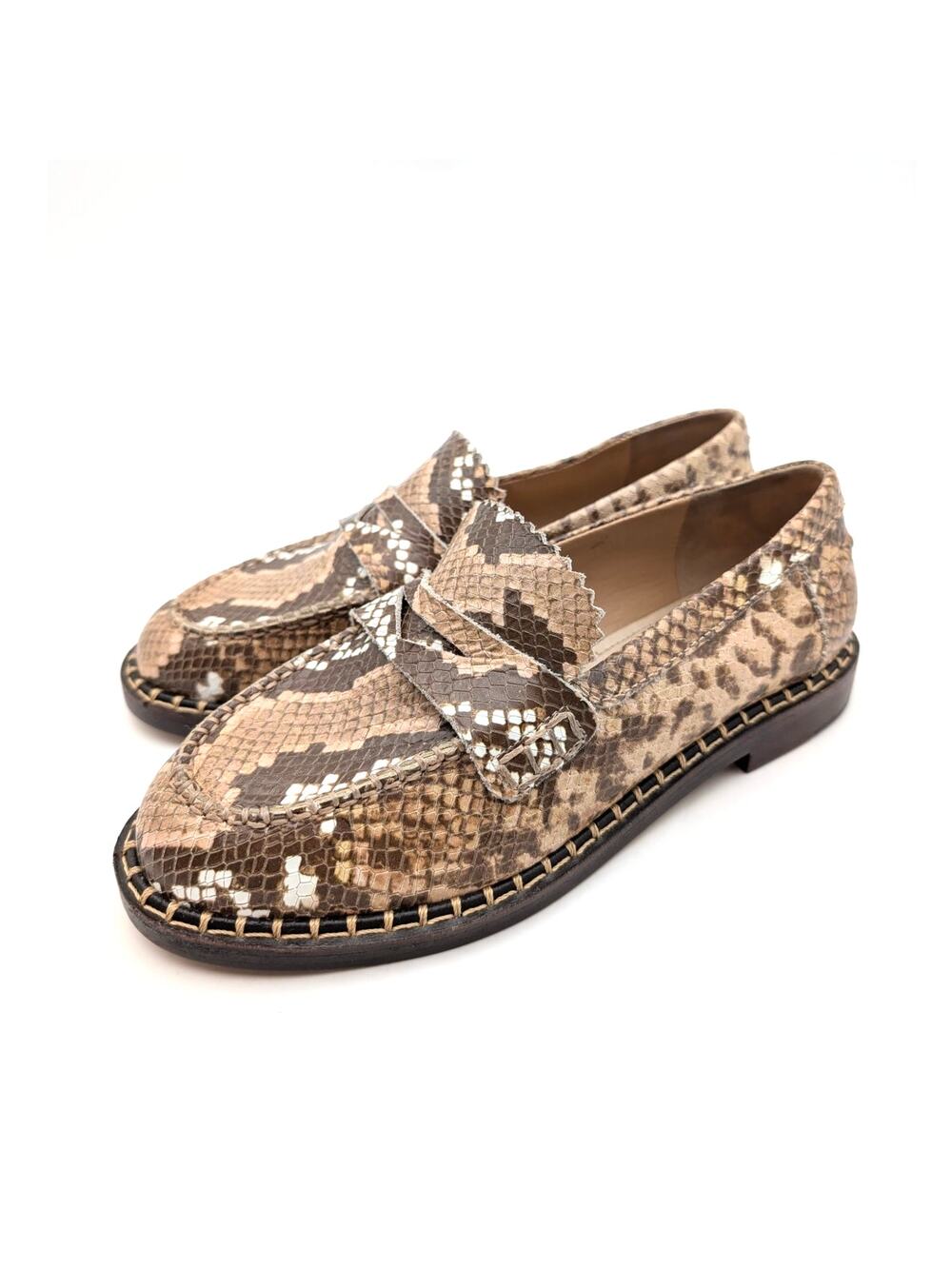 Schutz Christie Snakeskin Embossed Penny Loafers Women's Brown Size 6B EU36.5